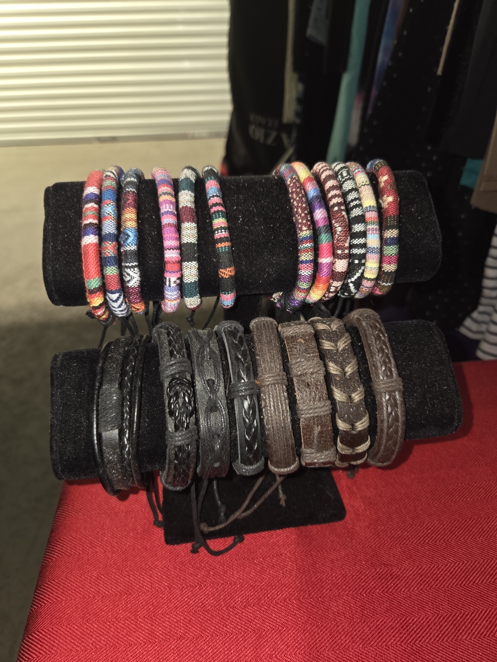 Boho Multicolor Fabric & Leather Bracelet Set..Random Lot Of 3